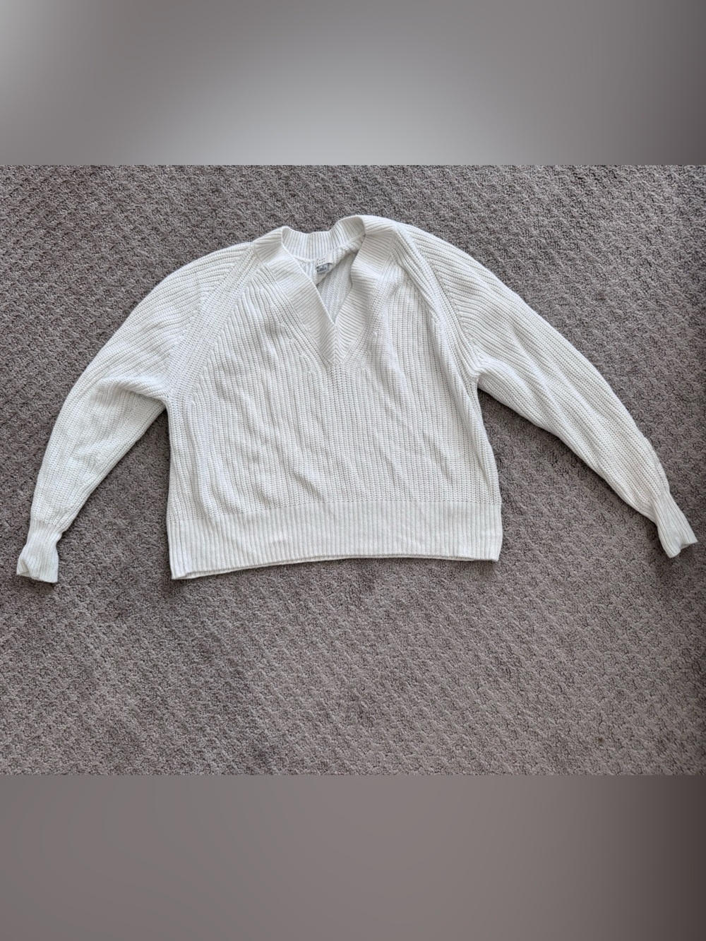 a new day Cream Ribbed V-Notch Pullover Sweater